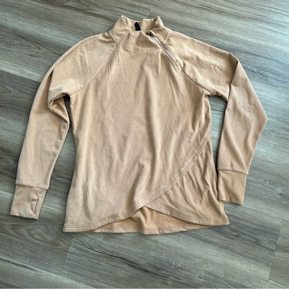 KYODAN OUTDOOR Tan Pull Over Side Neck Zip Sweater Women Size Medium